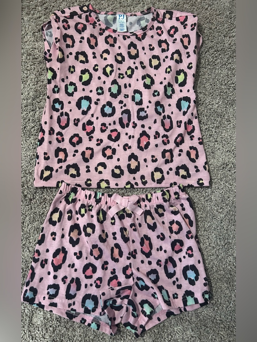 Girls Pink Leopard Print Tank & Shorts Pajama Set